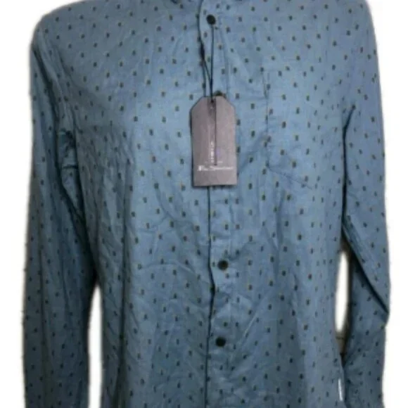 Ben Sherman Mens Shirt S Long Sleeve Button Front Classic Fit Stretch Blue NWT - Picture 2 of 8